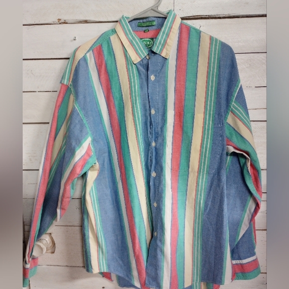Izod Vintage Striped Multicolor Shirt Mens Size Large Long Sleeve Retro - Picture 1 of 9